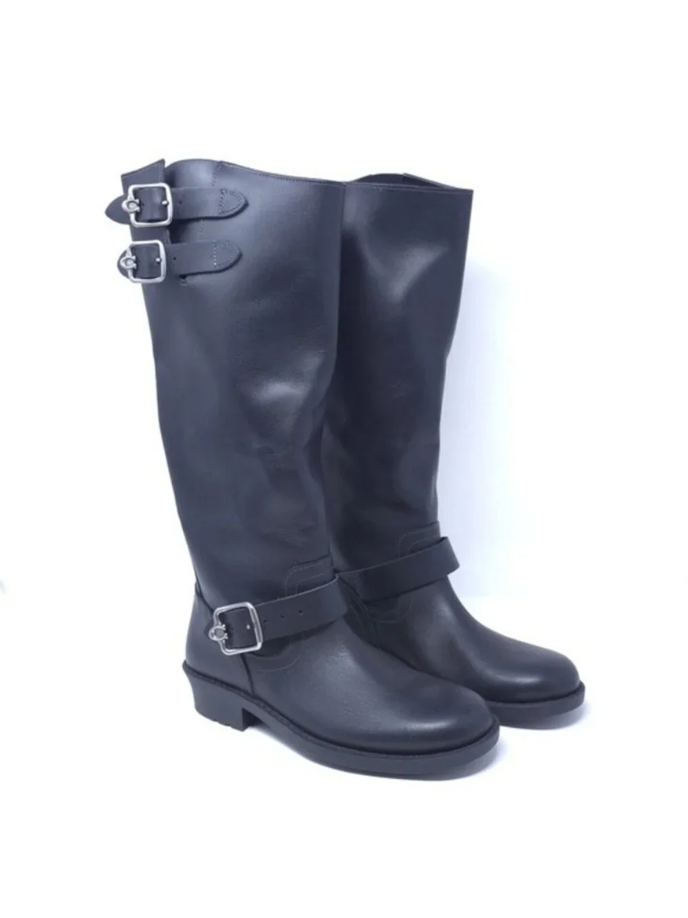 New COACH Daria Black Leather Moto Ankle Boots - Picture 2 of 9